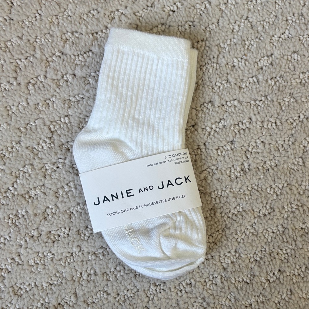 Janie and Jack White Socks,  NWT, 1 Pair, Size 6-12 months